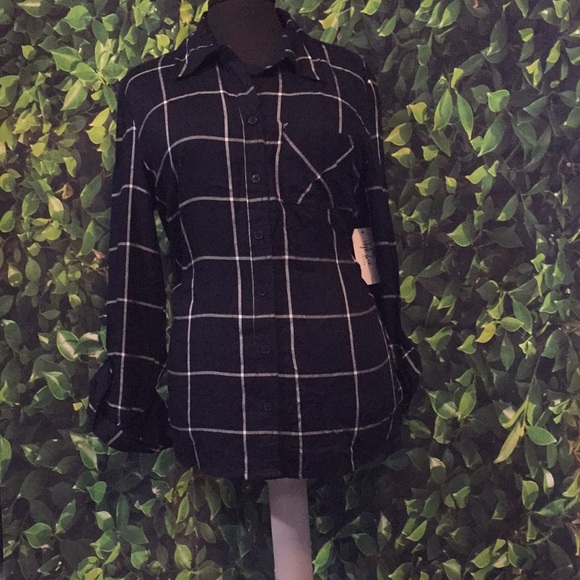 Petite M Navy Windowpane Plaid Check Shirt NWT - Picture 15 of 15